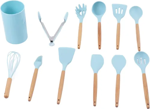 Vista 9 de 12PCS Kitchen Utensil Set, Non Stick Cooking Utensils with Wooden Handle, Silicone Kitchenware for Home and Restaurant Use, Includes Oil Brush