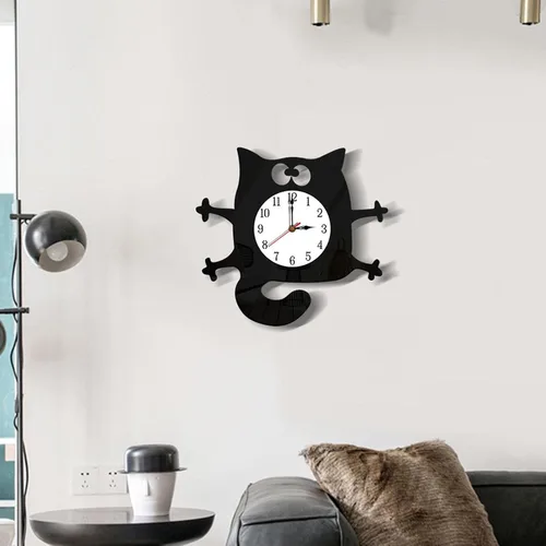 Vista 6 de Reloj de pared con forma de gato sin tictac, funciona con pilas, para decoración de dormitorio y cocina