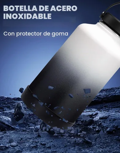 Vista 6 de Botella de agua de medio galón con pajilla, mango de paracaídas, popote y tapa flexible, mantiene el hielo frío-48 horas y caliente-24 horas, jarra