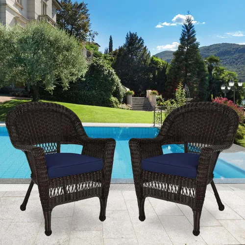 Vista 8 de Jeco Silla de mimbre con cojín azul, juego de 2, expreso Espresso/W00201_2-fs011-cs