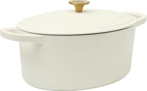Vista 8 de Crock Pot Artisan - Cacerola redonda de hierro fundido esmaltado estilo horno holandés de 6 cuartos de galón, con tapa - Rojo degradado Rojo