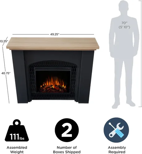 Vista 6 de Real Flame Anika - Chimenea eléctrica de 49 pulgadas con repisa para sala de estar o dormitorio, calentador reemplazable, efecto realista de troncos