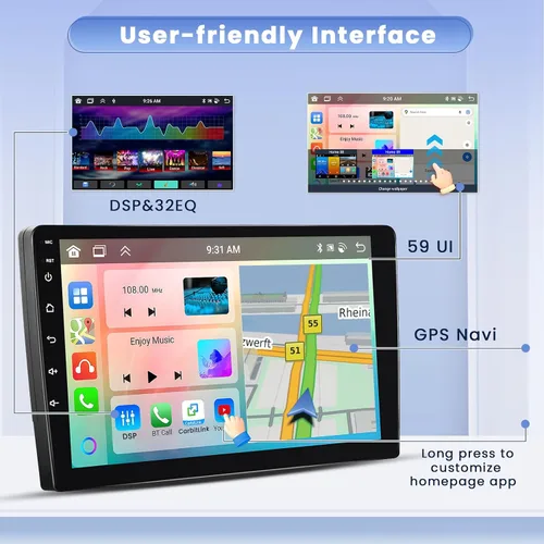 Vista 5 de 8 Core 4+64 GB 7 pulgadas Android 15 Doble DIN coche estéreo inalámbrico Carplay, pantalla táctil Android Auto receptor de radio de coche con 59UI