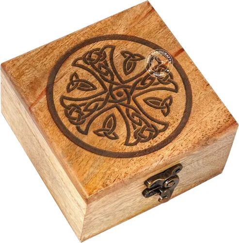 Vista 10 de Urna de madera antigua hecha a mano con grabado del árbol de la vida tallada a mano para mujeres y hombres, joyas Acentos de decoración del hogar