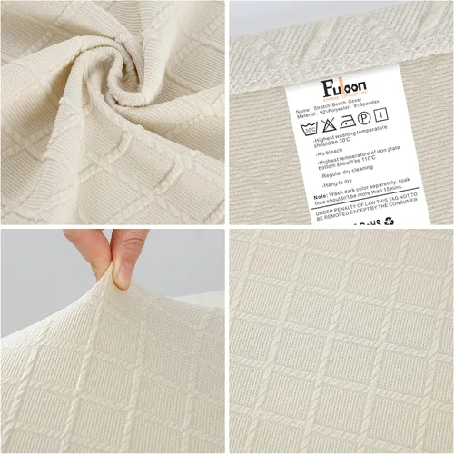 Vista 6 de Fuloon - Funda elástica de jacquard para banco de comedor, antipolvo, desmontable, funda para banco lavable, protector de cojín de asiento para Beige