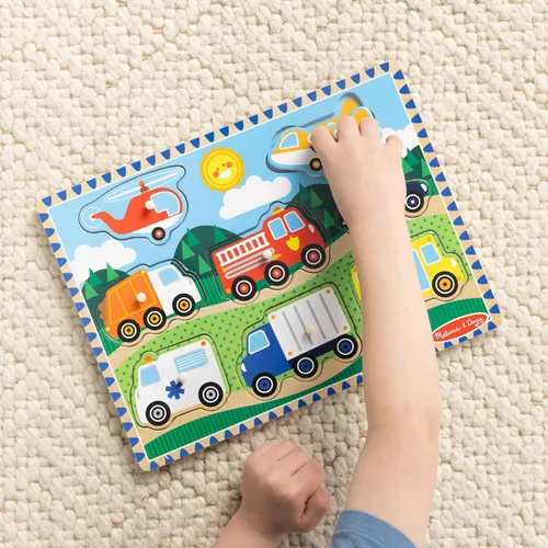 Vista 2 de Rompecabezas de madera con imágenes vehículos de Melissa & Doug, Multicolor