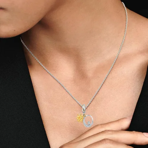 Vista 4 de Amuleto celestial de oro con forma de estrella y luna para pulsera Pandora, Metal, Base