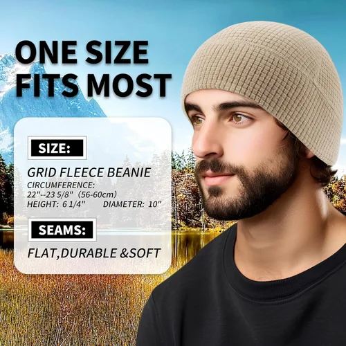 Vista 4 de 2 Pack Grid Fleece Beanie Watch Cap Waffle Beanie Tactical Army Military Skull Cap, All Weather Beanie