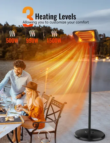 Vista 8 de Calentadores de exterior para patio, temporizador de 12 horas y 3 niveles de calor, calentador eléctrico impermeable IP54, cubiertas de calefacción