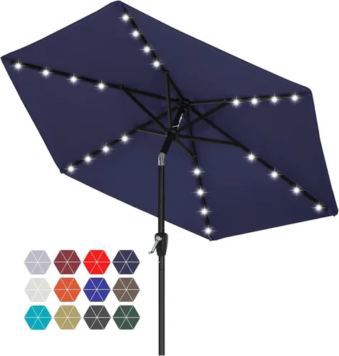 Vista 49 de ABCCANOPY Sombrillas solares duraderas para patio con 24 luces LED de 7.5 pies con 6 varillas resistentes (borgoña)