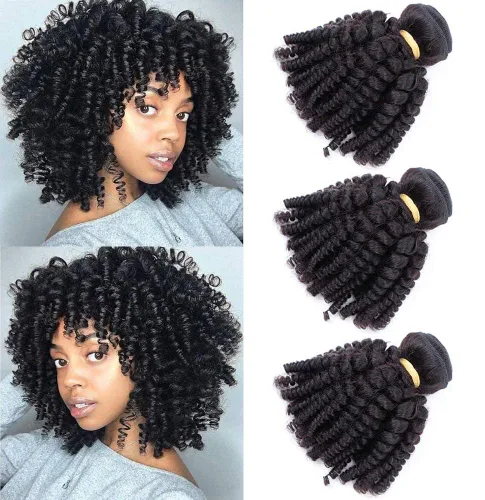 Vista 3 de Extensiones de cabello humano brasileño Funmi de 8, 10, 12 pulgadas, extensiones de cabello rizado afro, tejido corto rizado, extensiones de cabello