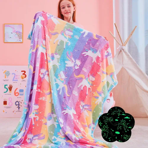Vista 10 de QSTEHEML Manta de unicornio que brilla en la oscuridad, regalo de cumpleaños para niñas de 3 a 12 años, regalos de juguetes de unicornio, manta