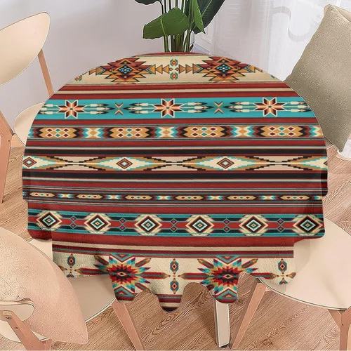 Vista 2 de Mantel azteca suroeste, diseño étnico tribal geométrico, estilo vintage, bohemio, elegante, lavable, para comedor, cocina, granja, fiesta