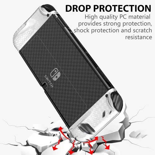 Vista 4 de HEYSTOP Funda compatible con Nintendo Switch OLED modelo 2021, funda protectora de PC acoplable con cómoda funda Joy-Con de TPU y 6 tapas para pulgar