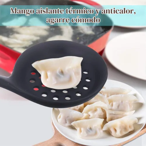 Vista 5 de 77L Cuchara ranurada, espumadera con ranuras, cuchara ranurada resistente al calor, cuchara de silicona antiadherente de una pieza sin costuras