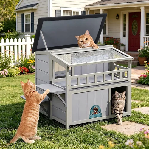Vista 8 de Almohadilla de calefacción al aire libre para gatos, casa aislada con calefacción, refugio cálido para gatos con cama para mascotas con calefacción