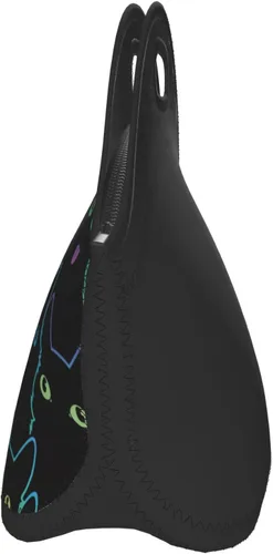 Vista 4 de Nerxy Bolsa de almuerzo de neopreno con aislamiento para gatos, bolsa pequeña para niños y adultos, bolsa térmica negra, contenedor reutilizable