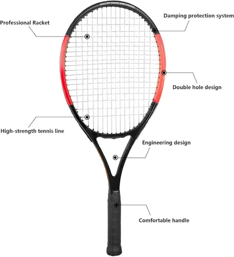 Vista 2 de KEVENZ Raqueta de tenis con bolsa de transporte, raqueta de tenis de entrenamiento profesional para mujeres, hombres y adultos, ligera y a prueba