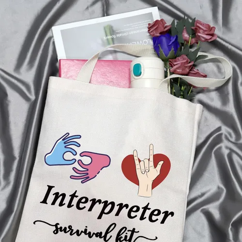 Vista 3 de GJTIM Interprete Bolsa con cremallera para intérprete de supervivencia, bolsa de maquillaje de regalo, para intérprete de lenguaje de signos ASL