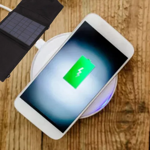 Vista 4 de 14W Foldable Solar Panel Charger Portable Solar Panel Kit, High Efficiency Polysilicon, Portable Environment-Friendly Solar Charger, Durable for