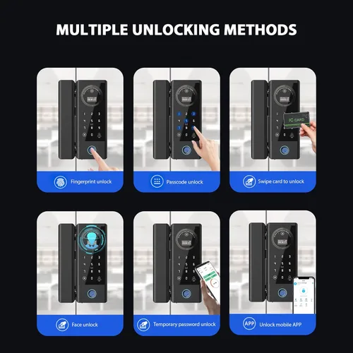 Vista 4 de Cerradura inteligente de vidrio cerradura de puerta WiFi desbloqueo remoto TT APP huella digital cara contraseña tarjeta IC métodos de desbloqueo