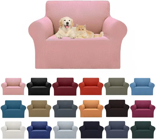 Vista 30 de Cupuamon Funda elástica para sofá de 1 plaza, funda protectora de muebles con parte inferior elástica de tela jacquard a cuadros pequeños para Beige