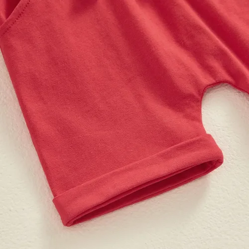Vista 6 de Conjunto de camiseta de manga corta para el día de San Valentín para bebé, niña, niño, camiseta de manga corta, pantalones cortos con cintura