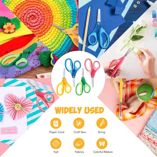 Vista 5 de Huhuhero Tijeras para niños, punta roma de seguridad de 5 pulgadas con tapa, tijeras de papel de corte para manualidades pequeñas para niños de 4 a