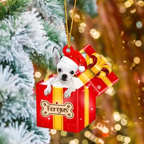 Vista 76 de Adorno de Navidad personalizado de Akita Inu, nombre personalizado Akita Inu para árbol de Navidad, en caja de regalo roja