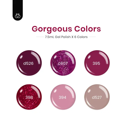 Vista 2 de beetles - Juego de esmaltes en gel color borgoña – Berry Merlot 6, ciruela, cereza, moca, rojo, otoño-invierno, morado oscuro, vino púrpura oscuro