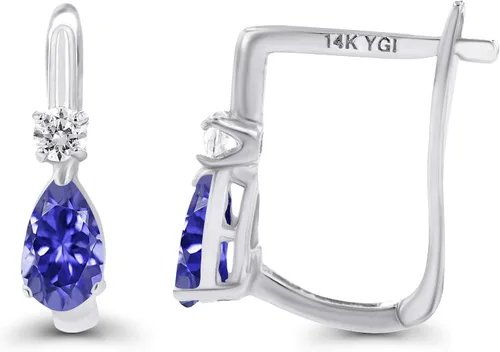 Vista 2 de Pendientes de aro de oro macizo de 14 quilates de 0433 x 0197in con forma de pera natural para mujer piedra natal de corte de pera de 0197 x 0118in