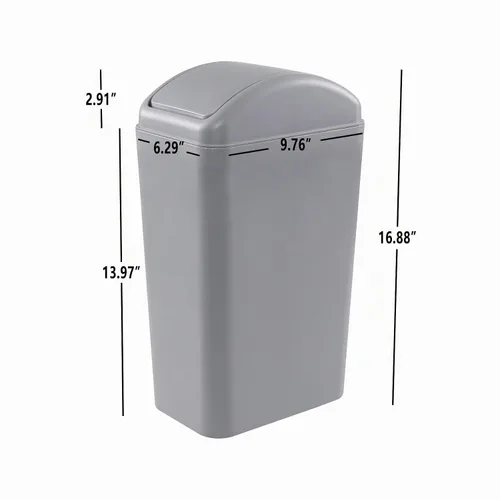 Vista 2 de Esdiplot - Cubo de basura con tapa oscilante de 3.5 galones, cubo de basura de plástico con tapa abatible, color gris