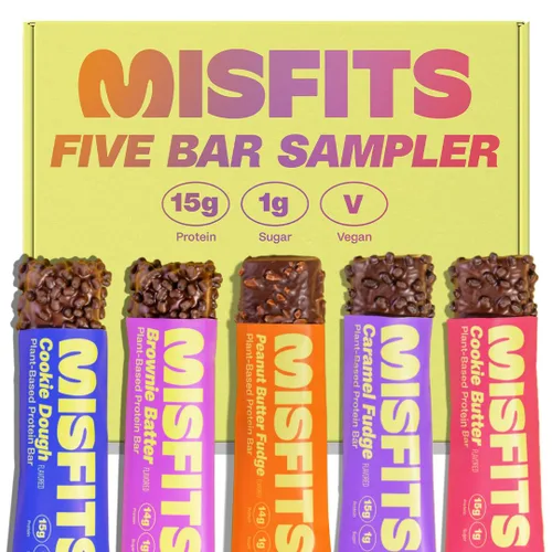 Vista 9 de Misfits Barras de proteína vegana – Pan de plátano Barras nutricionales – 0.49 oz de proteína, 0.04 oz de azúcar, a base de plantas, bajas