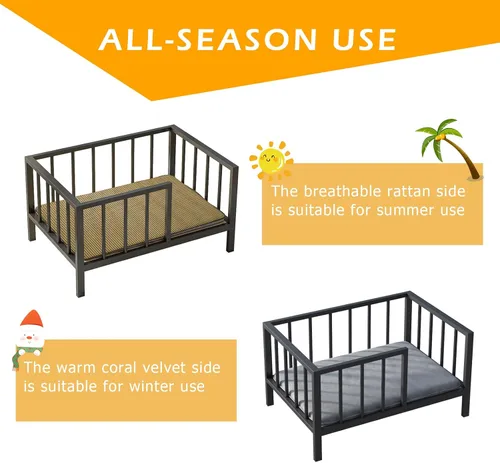 Vista 4 de OSCHF Cama para perros con rieles, marco de cama elevado de metal para mascotas con tablero de madera maciza y tapete suave lavable para perros
