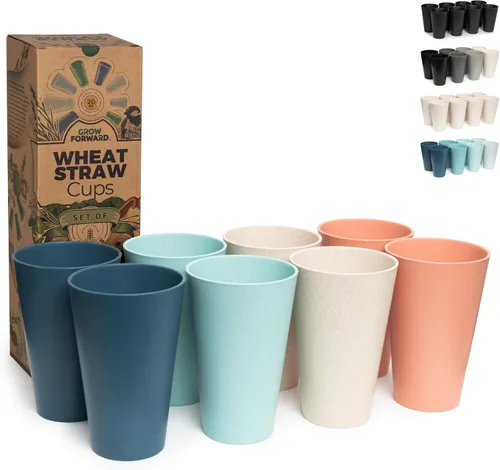 Vista 14 de Grow Forward Vasos de paja de trigo prémium – Vasos de plástico duro irrompibles sin BPA de 13 y 20 onzas – Vasos de plástico ligero reutilizables