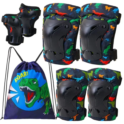 Vista 9 de FIODAY Rodilleras para niños, rodilleras para niños pequeños y coderas, muñequeras con bolsa de cordón, juego de equipo de protección ajustable