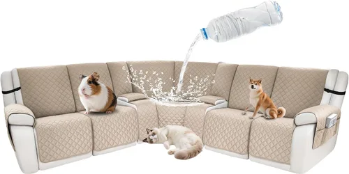 Vista 59 de Fundas impermeables para sofá reclinable seccional en forma de L, 7 piezas, antideslizantes, lavables, juego de fundas reclinables para mascotas