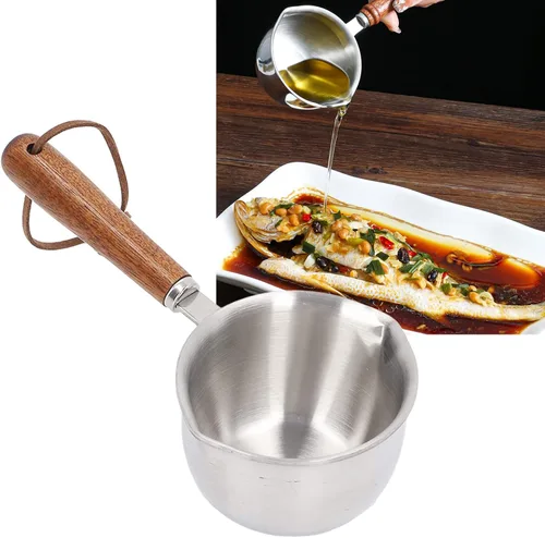 Vista 9 de Calentador de 3 capas de acero inoxidable multiusos para leche de chocolate hirviendo con mango de madera, calentador de leche, mini olla de leche