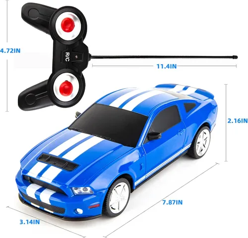Vista 4 de BDTCTK Control remoto 1/24 Ford Mustang Shelby GT500 RC Model Car, juguetes para niños y adultos mayores de 6 años, azul