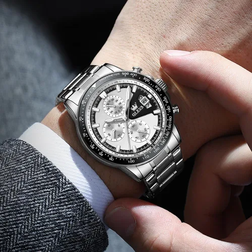 Vista 4 de OLEVS Watch for Men, Fashion Business Dress Mens Watches, Luminous Date Stainless Steel Waterproof Analog Two Tone Casual Quartz Wristwatch