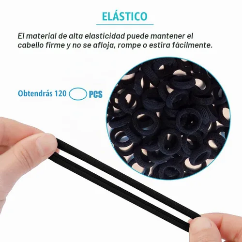 Vista 2 de Cintas elásticas para el pelo de bebé, bandas elásticas para el cabello pequeñas para niñas, bandas elásticas para coletas (negro)