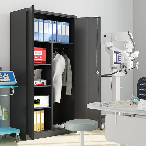 Vista 8 de Yizosh Armario de metal para colgar ropa con puertas de cerradura, armario de acero con cerradura de 72 pulgadas, organizador de ropa para Negro