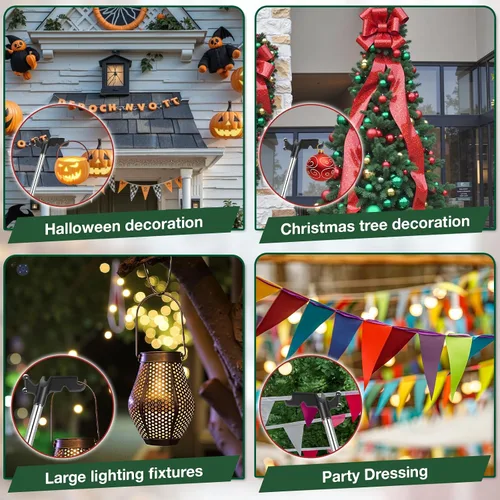 Vista 4 de Nigelia Poste de suspensión de luz de Navidad de 3 a 15 pies con gancho de utilidad, poste de extensión ajustable para colgar luces de Navidad