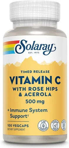 Vista 7 de SOLARAY Vitamina C con escaramujos y acerola 500 mg Función inmunológica saludable de liberación temporal, apoyo para la piel, el cabello