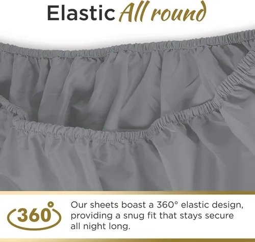 Vista 5 de Crescent Bedding - Juego de sábanas extralargas de satén de 200 hilos, 100 % algodón, suave y cómodo, tamaño individual (gris, tamaño individual XL)