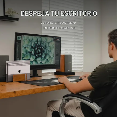 Vista 4 de COREMINDED Soporte vertical doble ajustable para computadora portátil, soporte de madera para laptop, soporte para MacBook Pro, base de aire Mac