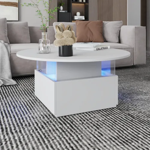 Vista 8 de HedoAjim Mesa de café redonda de 31.5" para sala de estar, mesa moderna de sala de estar con LED y almacenamiento, mesas de café cuadradas