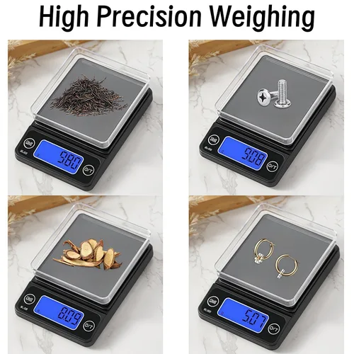 Vista 2 de Báscula digital de bolsillo de 3.53 oz 0.00 oz de alta precisión con bandeja, báscula portátil de mini gramos para café, especias, moneda de oro, 5