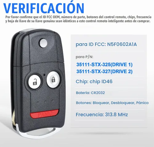 Vista 3 de Keymall Reemplazo de Mando a Distancia de Entrada Sin Llave para Acura MDX/RDX 2007 2008 2009 2010 2011 2012 2013 FCC ID:N5F0602A1A
