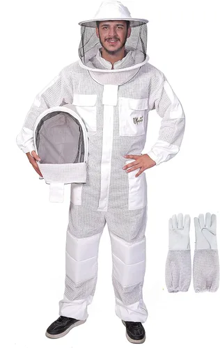 Vista 5 de Kids Bee Suit, 3 Layer Ventilated Beekeeping Suit with Gloves & 2 Veils, Protective Beekeeper Suit for Children Boys Girls (Kid Brown S)
